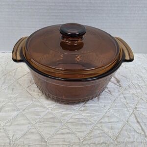 Vintage Anchor Hocking Fire King 1 Qt. Amber Glass Casserole Dish With Lid